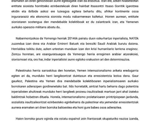 Mendebaldeko Asiako azken egunetako gertakarien eta Yemenen kontrako eraso inperialistaren harira JARKI antolakunde iraultzaileak honakoa adierazi du